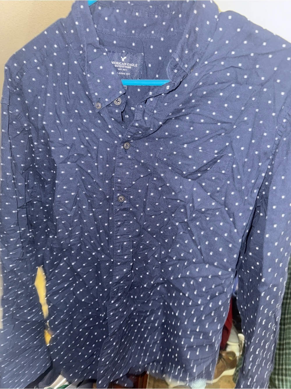 ✨Bundle✨American Eagle Outfitters Navy Shirt with White Dot Pattern & Navy